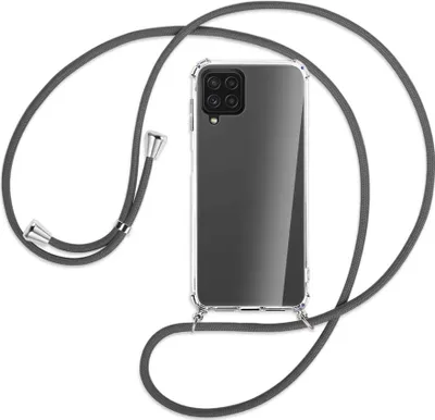 Produktbild von Handykette Backcover-Schutzhülle mit Band (Metall silberfarben) für Samsung Galaxy A22 4G (A225) - dunkelgrau