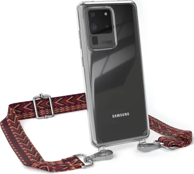 Produktbild von EAZY CASE Handykette - Verstellbarer Trageriemen kompatibel mit Samsung Galaxy S20 Ultra / S20 Ultra 5G, Handykordel mit transparenter Silikon-Hülle, Band in Rot