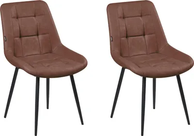 Produktbild von BELIANI Esszimmerstuhl 2er Set Braun Kunstleder mit Schwarzen Metallbeinen Retro Design Stuhl Ohne Armlehnen Wohnzimmer Esszimmer Ausstattung