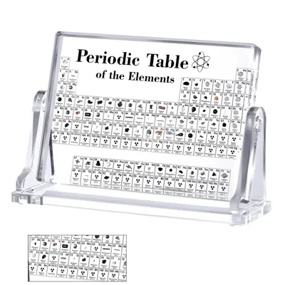 Produktbild von Transparente Acryl-Periodensystem-Tafel – 83 echte Elemente, rotierbarer Standfuß, 15×14 cm