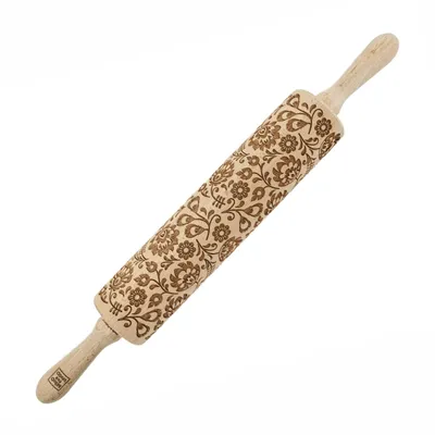 Produktbild von MoodForWood Nudelholz aus Holz, graviert, 43 cm, mit Griffen, perfekt zum Backen - polnisches Volksmuster