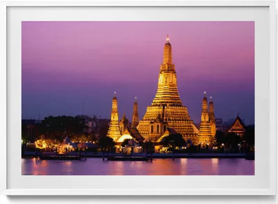 Produktbild von Tempel in Bangkok Thailand– Wandbild mit Rahmen – Gerahmtes Bild  – Wanddekoration – 100x70 cm –  Weiß Rahmen