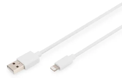Produktbild von Digitus USB-A - Lightning Daten-/Ladekabel, MFI , 2m, 2 m, Lightning, USB A, Männlich, Männlich, Weiß