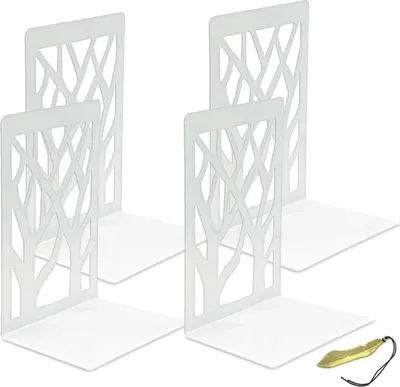 Zdjęcie produktu dla zestaw 2 metalowych podpórek do książek w kolorze białym 12x9x16 cm - stojak na książki, płyty DVD, czasopisma