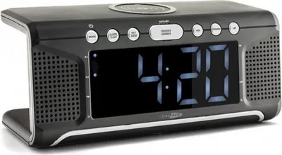 Obrázok produktu pre Rádio Caliber s budíkom s bezdrôtovou nabíjačkou a duálnym budíkom - digitálny budík s FM rádiom - biely displej (HCG008Q)