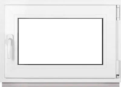 A white window frame with a clear glass pane, shown from the front.