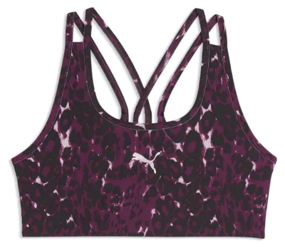 Immagine prodotto di Reggiseno sportivo PUMA per bambine, linea Train All Day Essentials, modello crossover con stampa, colore fucsia
