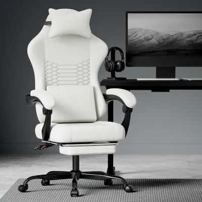 Productafbeelding van Gamingstoel, bekleding van stof, massagefunctie, hoofdsteun, ergonomisch ontwerp, geschikt voor racegames, voetsteun