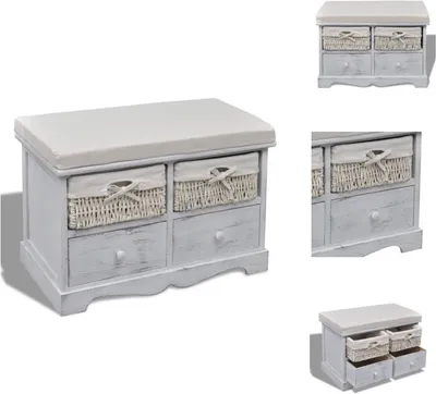 Image de vidaXL Banc avec espace de rangement Blanc 62×33×42 cm Bois de paulownia - Bancs de coffre et de couloir