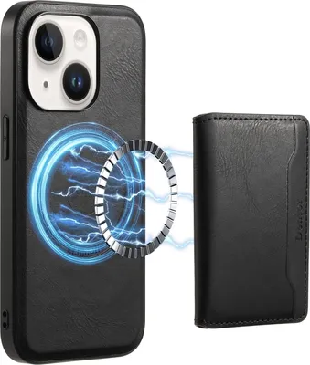 Produktbild von Für iPhone 13 Denior Cowhide Textur Leder MagSafe Detachable Wallet Phone Case (Schwarz)
