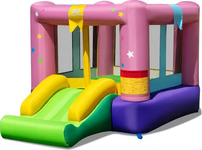 Image de Château gonflable COSTWAY avec toboggan, zone de saut & panier de basket, pour l'intérieur et l'extérieur, sac de transport inclus, kit de réparation, 240x174x143cm