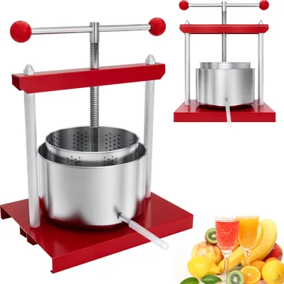 Obrázek produktu pro XMTECH 3L lis na ovoce Lis na víno z nerezové oceli Lis na ovoce s rukojetí Ruční lis na jablka Lis na šťávu Lis na bobule Lis na zeleninu, červený + stříbrný