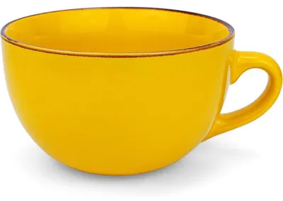 Image de Grande tasse en céramique jaune, 700 ml, avec anse, idéale pour le café, le thé, les céréales et les soupes