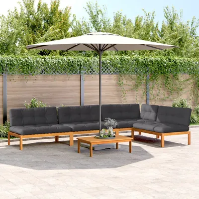 Produktbild von Design 5-tlg. Garten-Sofagarnitur aus Paletten mit Kissen Akazienholz,Gartensofas 2025 Neu39584