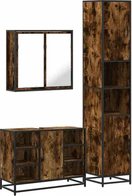 Produktbild von vidaXL 3-tlg. Badmöbel-Set Räuchereiche Holzwerkstoff