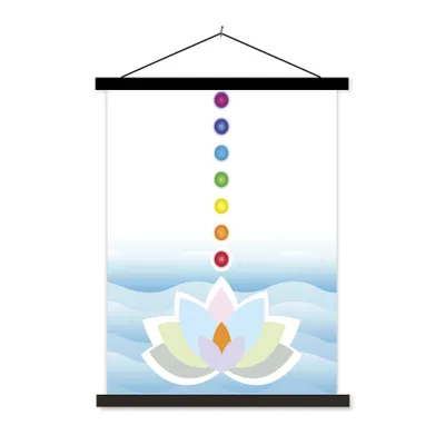 Produktbild von MuchoWow® Textilposter Illustration einer Lotusblume mit den sieben Chakren 60x80 cm mit schwarzem Rahmen - Plakathalter