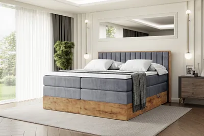 Produktbild von ALTDECOR Boxspringbett mit Matratze und Lattenrost, Topper, Polsterbett mit Bettkasten, Bett mit Stauraum H3- und H4- Matratze, Doppelbett, Springboxbett -LOLLI4 KING-200x200 - Dunkelgrau Casablanca