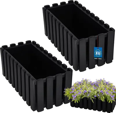 Produktbild von KOTARBAU® 2er Set Blumenkasten Blumentopf 38x18x16 cm Anthrazit Kunststoff Pflanzkasten Balkonkasten Pflanzkübel Rechteckig Übertopf Groß Blumenkasten Balkon