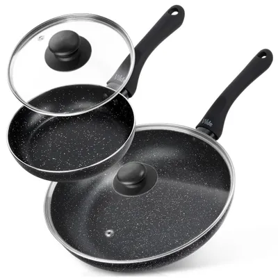 Produktbild von Vilde | Bratpfannen 2er Set mit Glasdeckeln - Ø 16/26 cm - Antihaftbeschichtung - Induktion - SIMPLE HOME