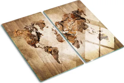 Produktbild von Tulup Glas-Herdabdeckplatte - 2x30x52cm - Glaskeramikkochfeld-Abdeckung Spritzschutz Zweiteilig Weltkarte Holz