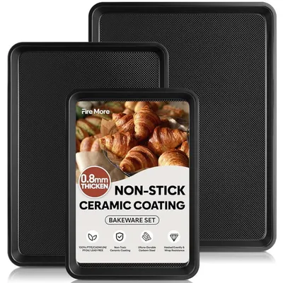 Zdjęcie produktu dla Zestaw blach do pieczenia, 3 sztuki, powłoka nieprzywierająca, stal węglowa, średnica: 12/16/18 cali, kolor: czarny