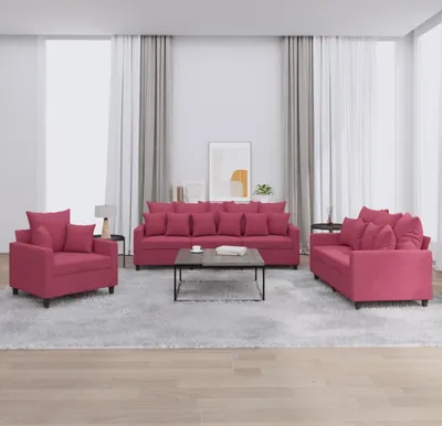 Produktbild von 3-tlg. Sofagarnitur mit Kissen Weinrot Samt , Schlafsofas 2024 Neu