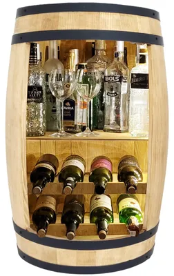 Obrázek produktu pro Barrel regál na víno, regál + dva regály na víno, LED osvětlení, barva světlý dub