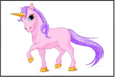 Produktbild von Wallario Wandbild Einhorn in rosa mit Schweif in lila, Größe: 61 x 91,50 cm, Poster mit schwarzem Aluminiumrahmen