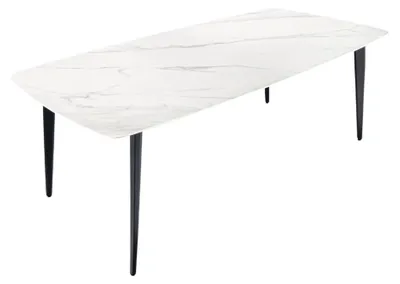 Productafbeelding van Eettafel HEXA 160 cm - Blad van wit marmer-effect keramiek en zwarte metalen structuur