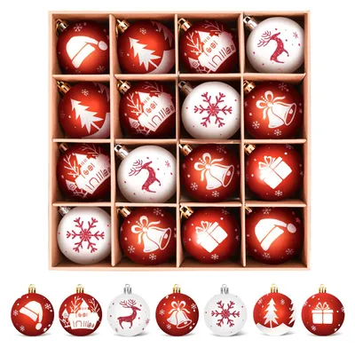 Weihnachtskugeln 16 Stück 6 cm Kunststoff rot-weiß