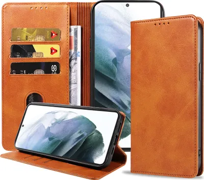 Immagine prodotto di Smartphonica Custodia in pelle per Samsung Galaxy S21 Plus con chiusura magnetica e portacarte a libro - Marrone