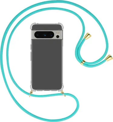 Produktbild von Handykette Backcover-Schutzhülle mit Band (Metall goldfarben) für Google Pixel 8 Pro (6.7'') - türkis