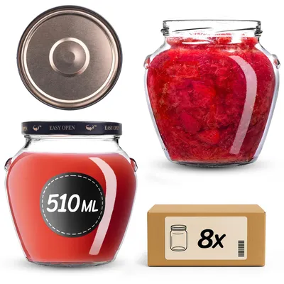 Produktbild von KADAX Einmachgläser 510 ml mit Schraubdeckel fi82mm, Schraubgläser mit Deckel, Honiggläser, Sturzgläser zum Einkochen, (Schwarz/Gold, 8 Stück)