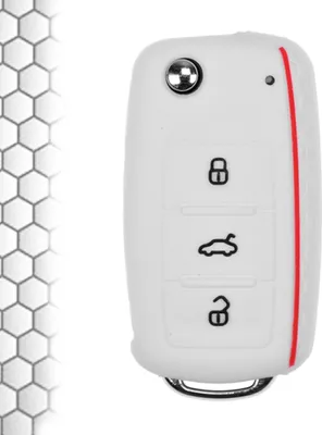 Produktbild von Auto Schlüssel Hülle Silikon Schutz Cover im Wabe Design Weiß kompatibel mit VW SEAT Skoda Golf 6 Octavia UP Leon ab 11/2009 3 Tasten Klappschlüssel