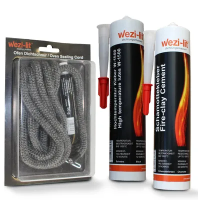 Obrázek produktu pro Kamenná šňůra Ø 10 mm 2 m + lepidlo na šňůru + těsnicí hmota W-1500 žáruvzdorná do 1500° + šamotové lepidlo 1000°
