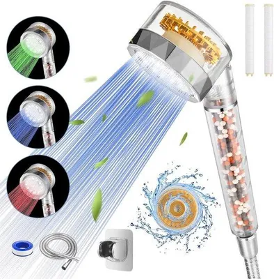 Produktbild von LED-Duschkopf mit Temperatursteuerung und Turbogeladenem Filtersystem - Luxus