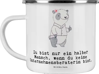 Produktbild von Mr. & Mrs. Panda Emaille Tasse Unternehmensberaterin Herz - Weiß - Geschenk, Pott, Haferl, Blechtasse, Teetasse, Kaffeepott