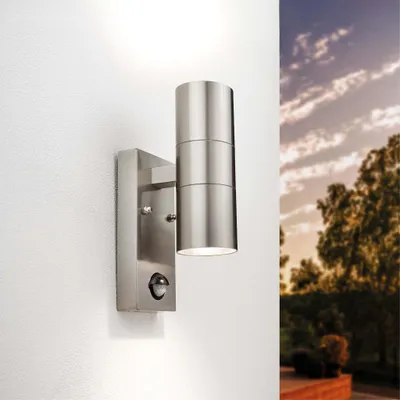 Produktbild von Ledvion LED Wandlampe Mit Sensor GU10 Up&Down Licht IP44 Grau Edelstahl