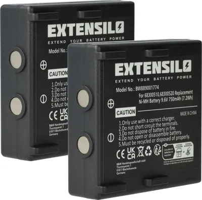 Produktbild von EXTENSILO 2x Akku kompatibel mit Potain Ergo, Nova, P-63418-95, 346 Industrie-Funkfernsteuerung Fernbedienung (750 mAh, 9,6 V, NiMH) - Schwarz