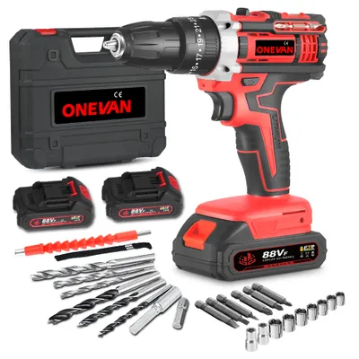 Produktbild von Akku-Bohrschrauber Akkuschrauber Set Akkubohrer 25+3 Drehmomentstufen 10mm Bohrfutter, Akku Bohrmaschine Max. 1550,00 U/min