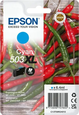 Obrázek produktu pro Epson Singlepack Cyan 503XL Ink, Vysoká (XL) výtěžnost, Azurová, 6,4 ml, 1 kusů, Balení po jednom
