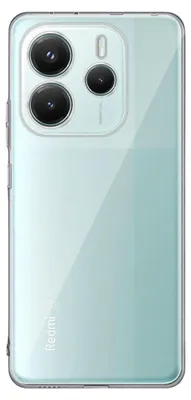 The back of a transparent phone case with a light blue phone inside.