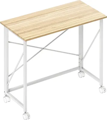 Obrázek produktu pro Skládací stůl s kolečky, úsporný prostor, ocel, MDF, přírodní