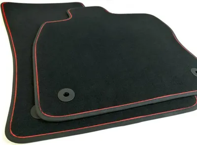 Produktbild von Fußmatten Seat Leon III 5F IV KL alle Cupra Premium Velours Matten (Zierstreifen Rot) Automatten Set 2-teilig Schwarz