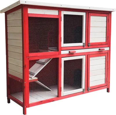 Produktbild von Wiltec klatka dla królików czerwona biała 1175 x 410 x 1000 mm, klatka dla królików jako uzupełnienie wolnego wybiegu, klatka dla królików z 4 drzwiami i schodami