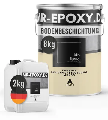 Produktbild von Mr. Epoxy Epoxidharz Bodenbeschichtung (10 kg, RAL 1015 Hellelfenbein) - 2K Betonfarbe für Garagen, Keller & Werkstatt Boden - Flüssigkunststoff Epoxid Grundierung und Bodenversiegelung