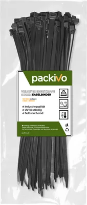 Produktbild von PACKIVO Profi Kabelbinder 7,6 x 300mm schwarz extra starke lange Kabelbinder Industriequalität UV Beständig Zugfestigkeit 40Kg für Kabelmanagement, DIY