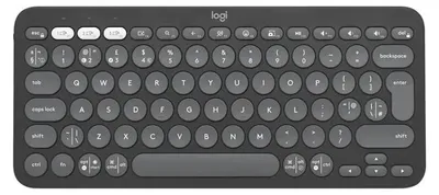 Zdjęcie produktu dla Logitech Pebble Keys 2 K380s, Mini, Bezprzewodowy, Bluetooth, Przełącznik nożycowy, QWERTY, Grafitowy