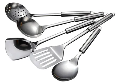 Produktbild von Edelstahl Küchenutensilien Set mit 5 Teilen zum Kochen und Servieren