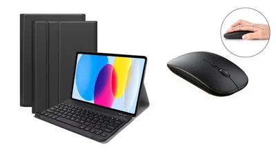 Produktbild von 3in1 Bluetooth Tastatur (Schwarz mit Beleuchtung) + Maus + Cover für Apple iPad 10. Gen 2022 10.9 Zoll Case Schutz Hülle Tasche Keyboard